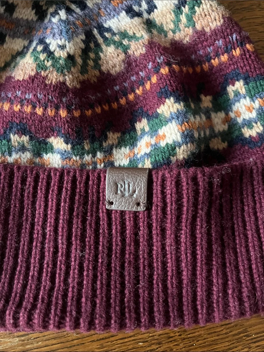Ralph Lauren Maroon Fair Isle Knit Beanie & Gloves Set